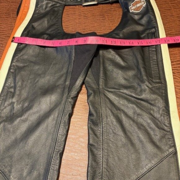 Woman's Harley Davidson Leather Chaps - Black and Orange - Size M - Picture 5 of 10